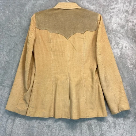 Vintage 70s Western Corduroy Leather Light Mustard Size S - Picture 7 of 11